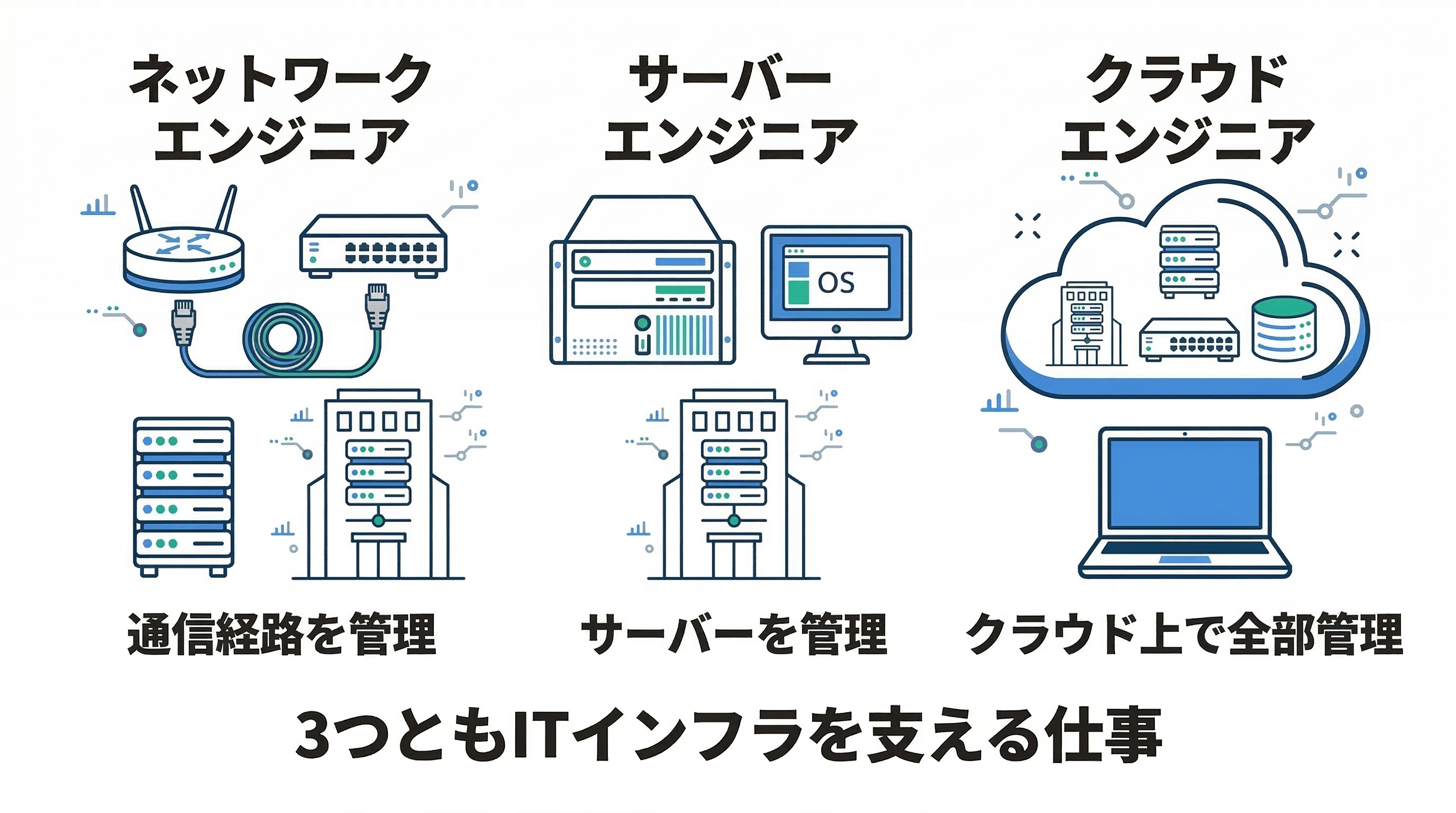 3職種の比較: ネットワーク・サーバー・クラウド